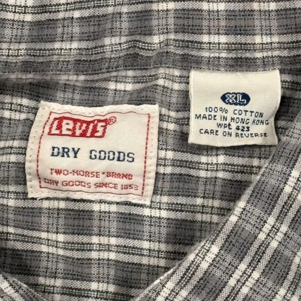 Vintage Levi's Shirt Mens XL Gray Plaid Long Sleeve Button Up Collared 90s